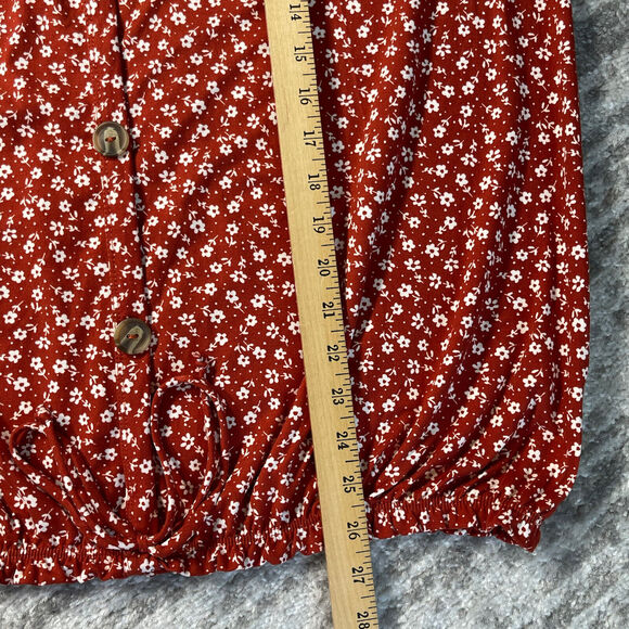 Free Kisses Off-the-Shoulder Blouse Women Size 1X Red Floral Stretch 3/4 Sleeve - Picture 4 of 9
